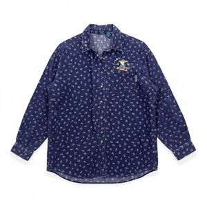 VTG 90s Disney Pooh Tigger Embroidered Blue Floral Corduroy Button Up Shirt XL